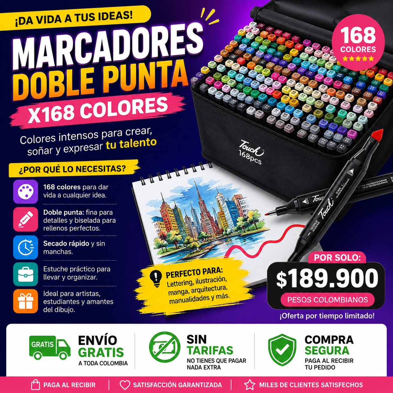 Kit Marcadores De Alcohol X 168 Pcs